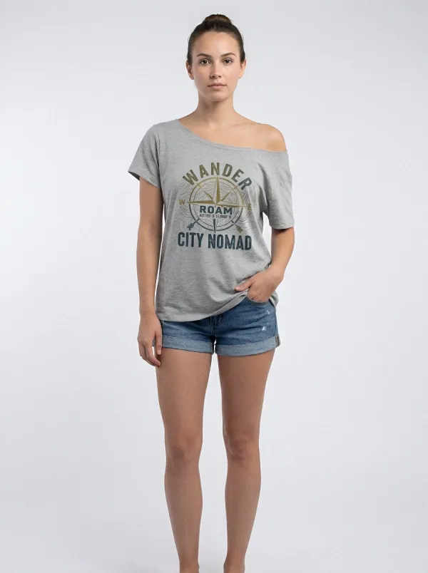 Women's Travel Lover Compass Wander Roam Printed T-shirt