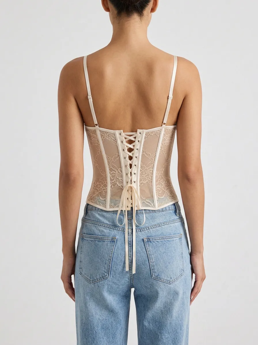 Lace-Trim Boned Women's Corset Top