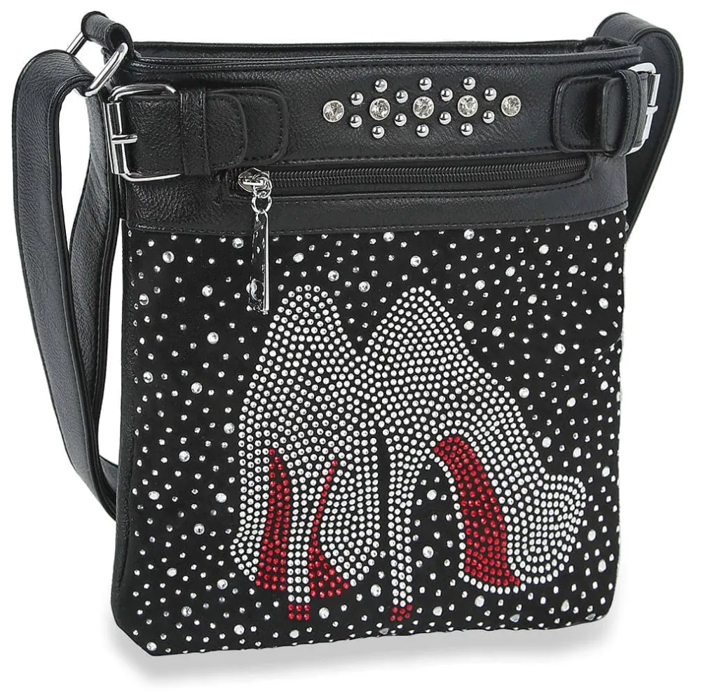Easygoing Detail Crystal Accent Pocketed Faux Leather Crossbody Sling Bag