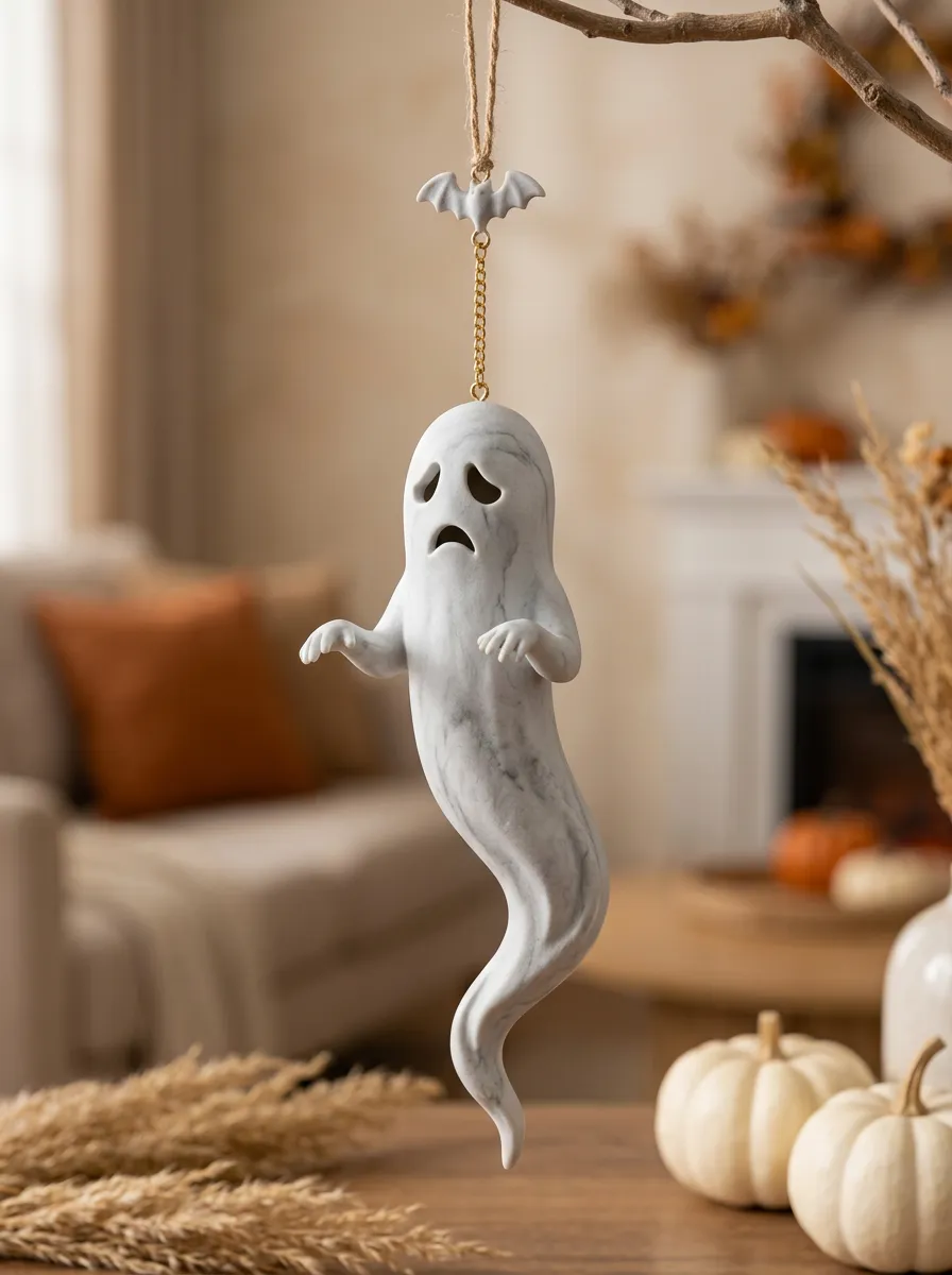 Halloween Spooky Ghost Bat Marble Texture Hanging Ornament