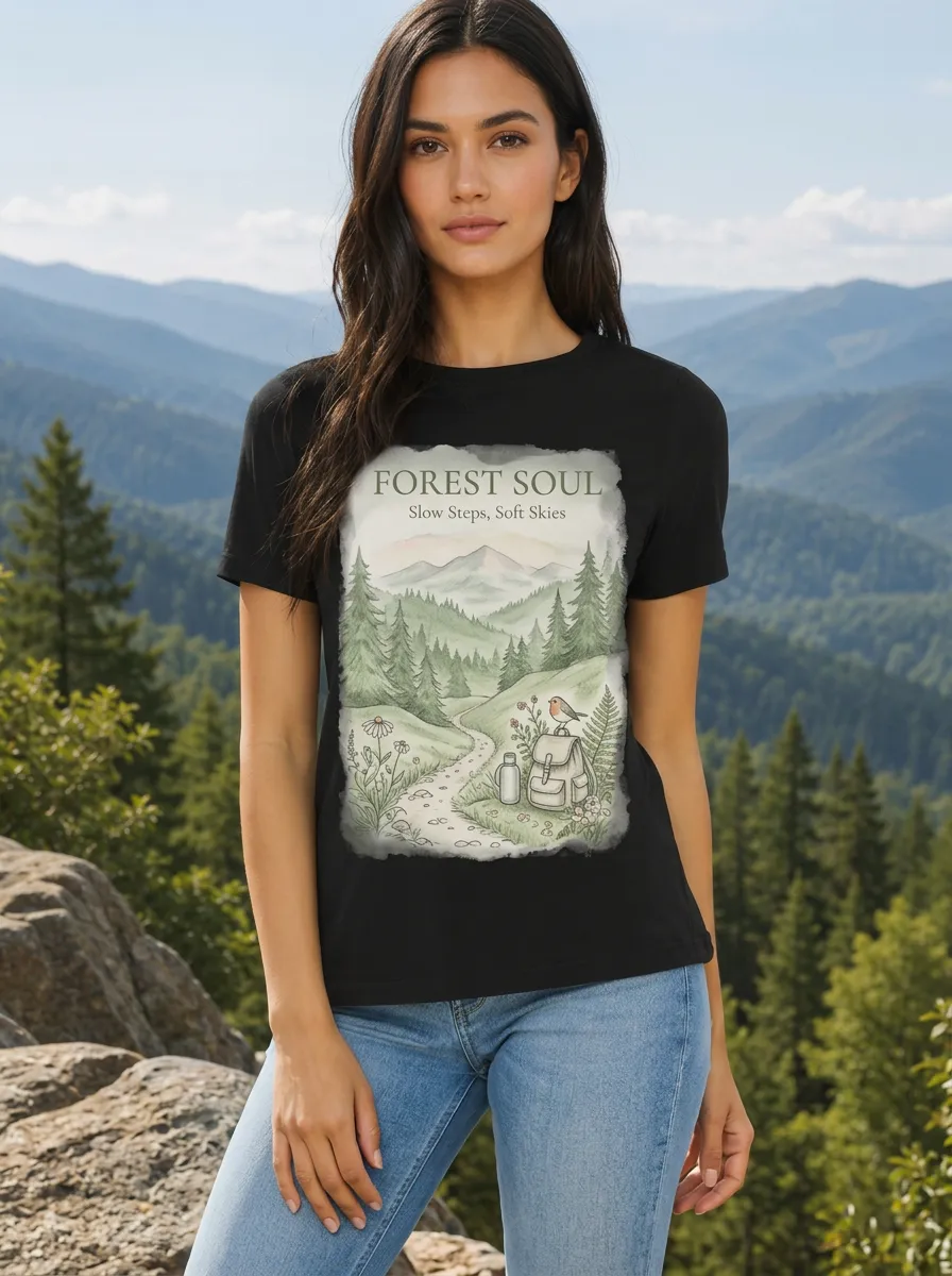 Women's Nature Lover Forest Soul Mountain Hiking Printed T-shirt