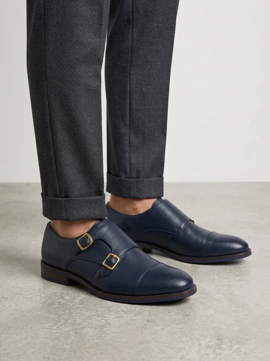 Men's Everyday Business Formal Double Monk Strap Leather Shoes