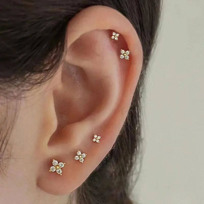 Zirconia Clover And Flower Earrings Set Of