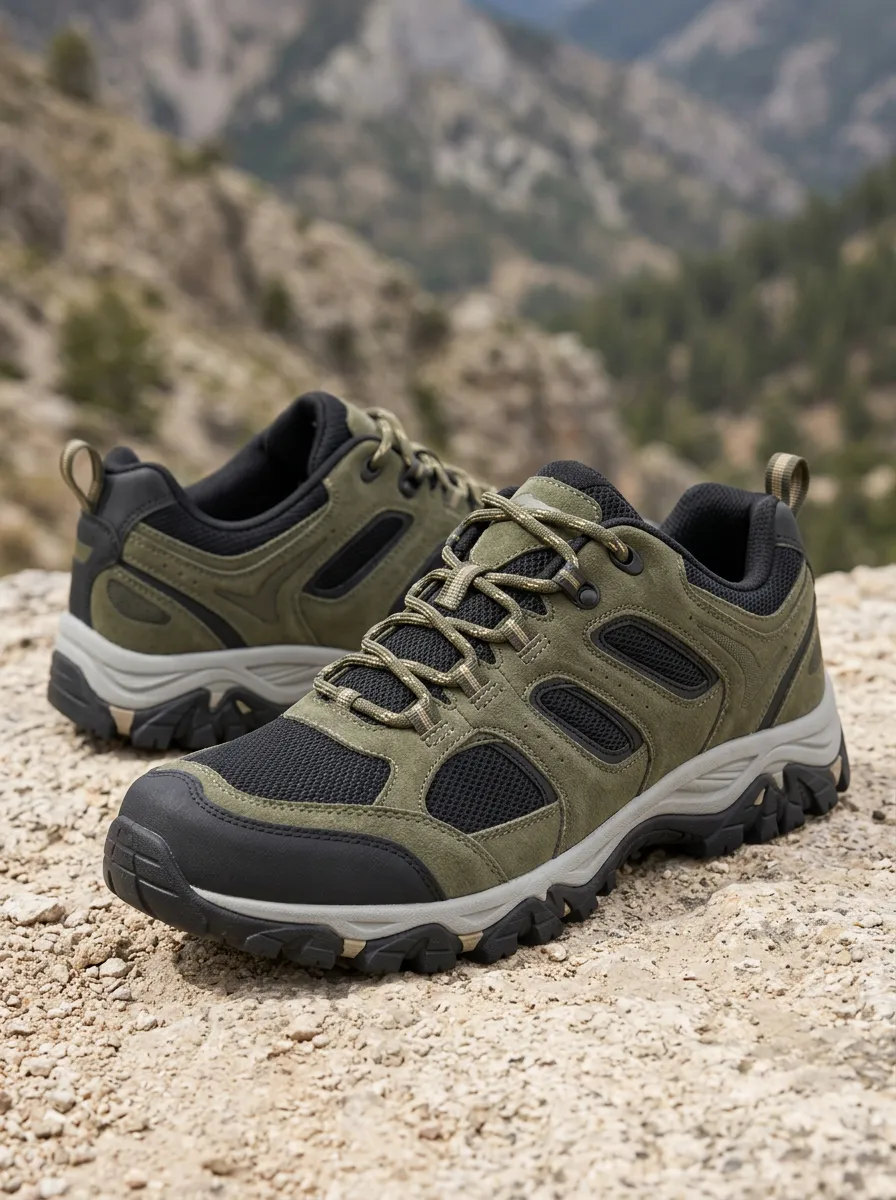 Women's Outdoor Hiking Olive Green Suede Mesh Printed Shoes