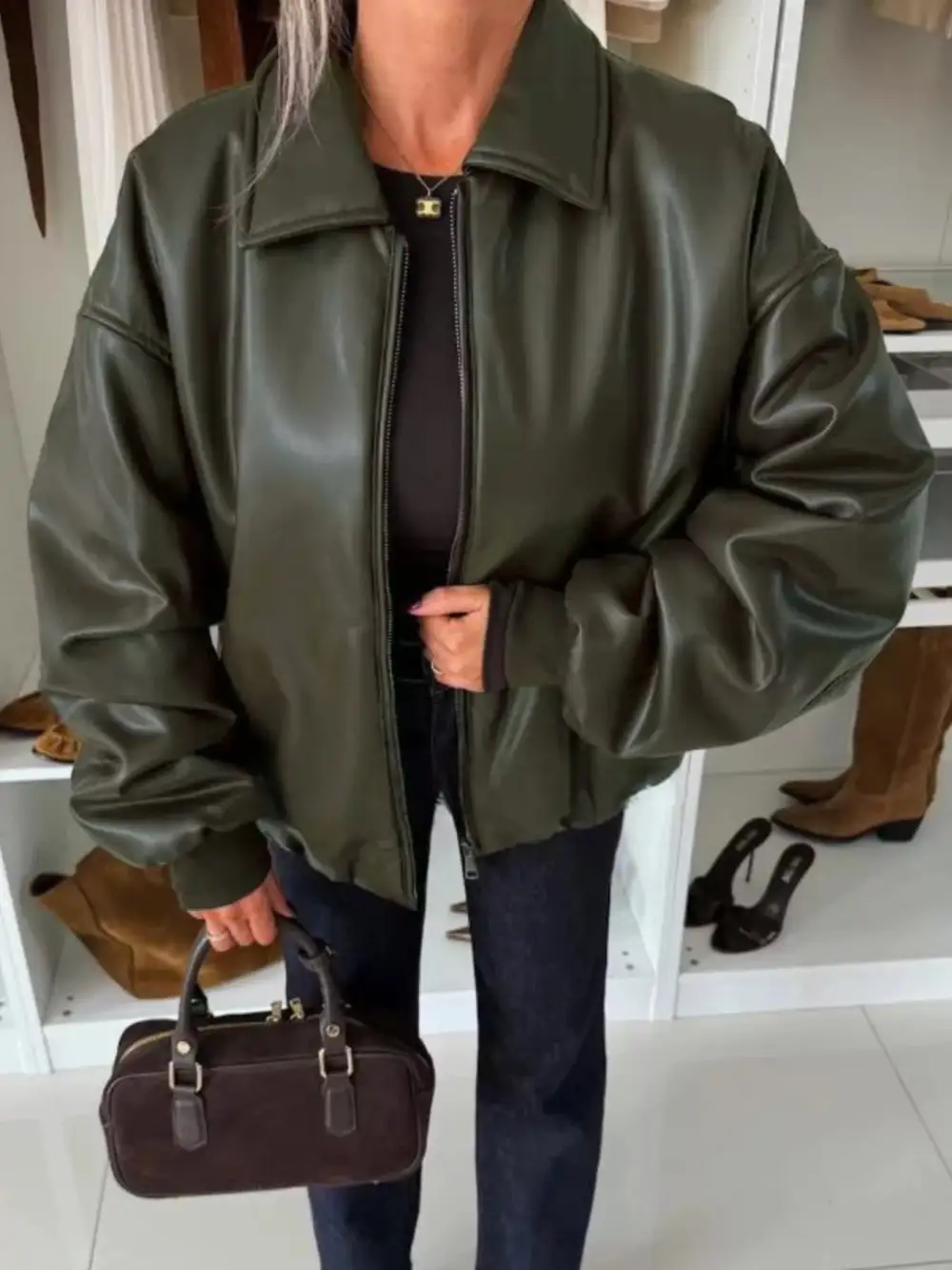 Zip Up Dropped Shoulder Jacket