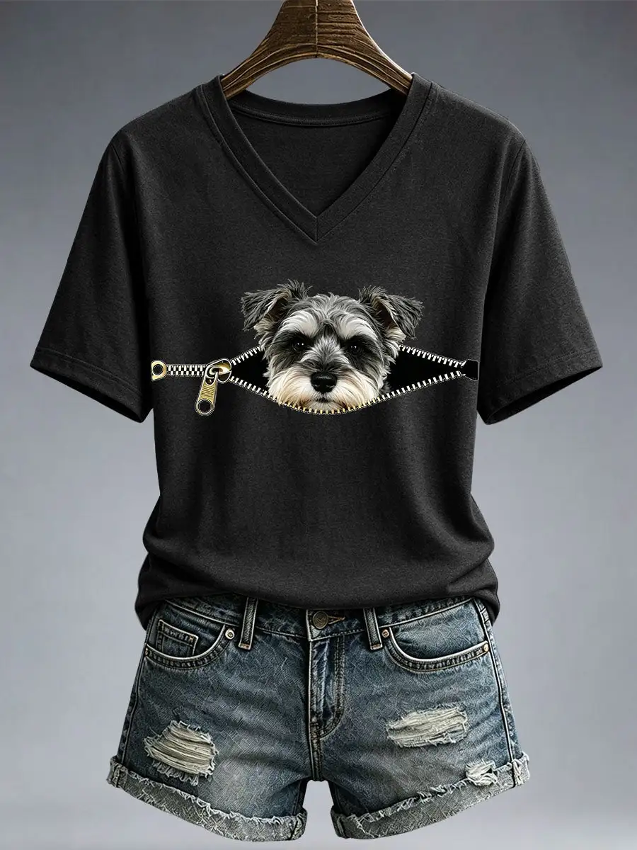 Women's Funny Schnauzer Print T-Shirt
