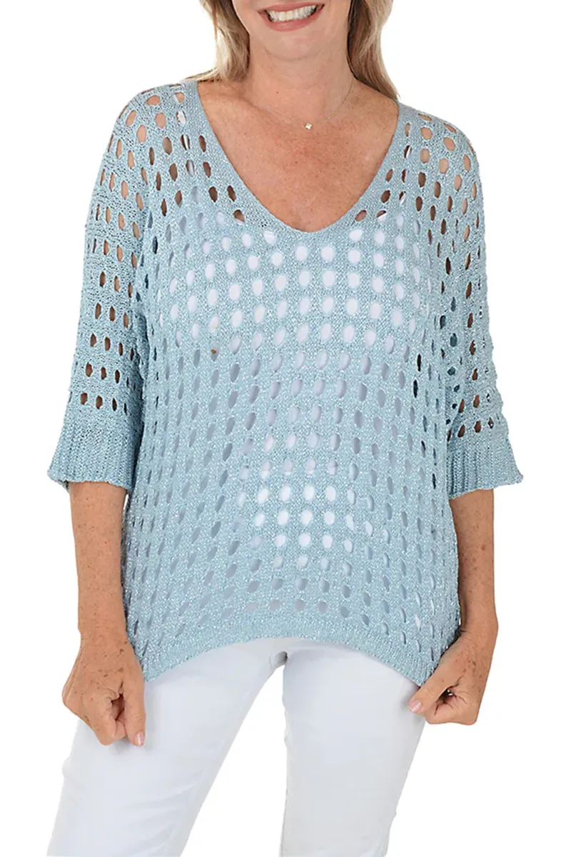 Glitter Open Knit V-Neck Sweater