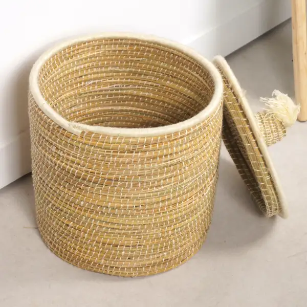 Lidded Natural Fiber Storage Basket