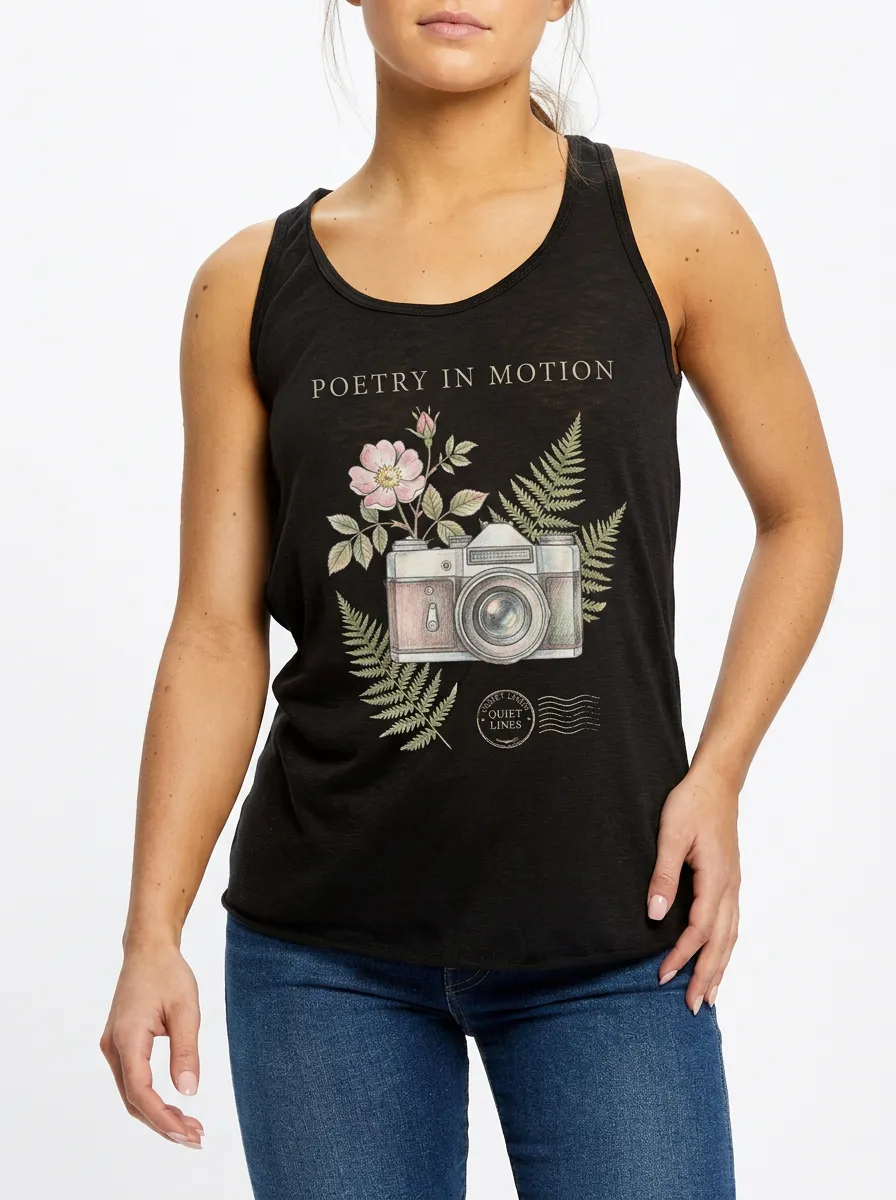 Women's Photography Lover Floral Camera Printed Tank Top
