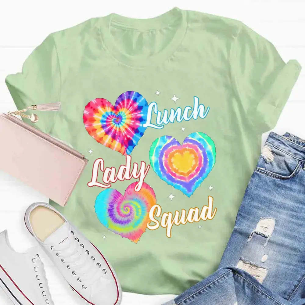 Lunch Lady Squad Colorful Peach Heart T-Shirt