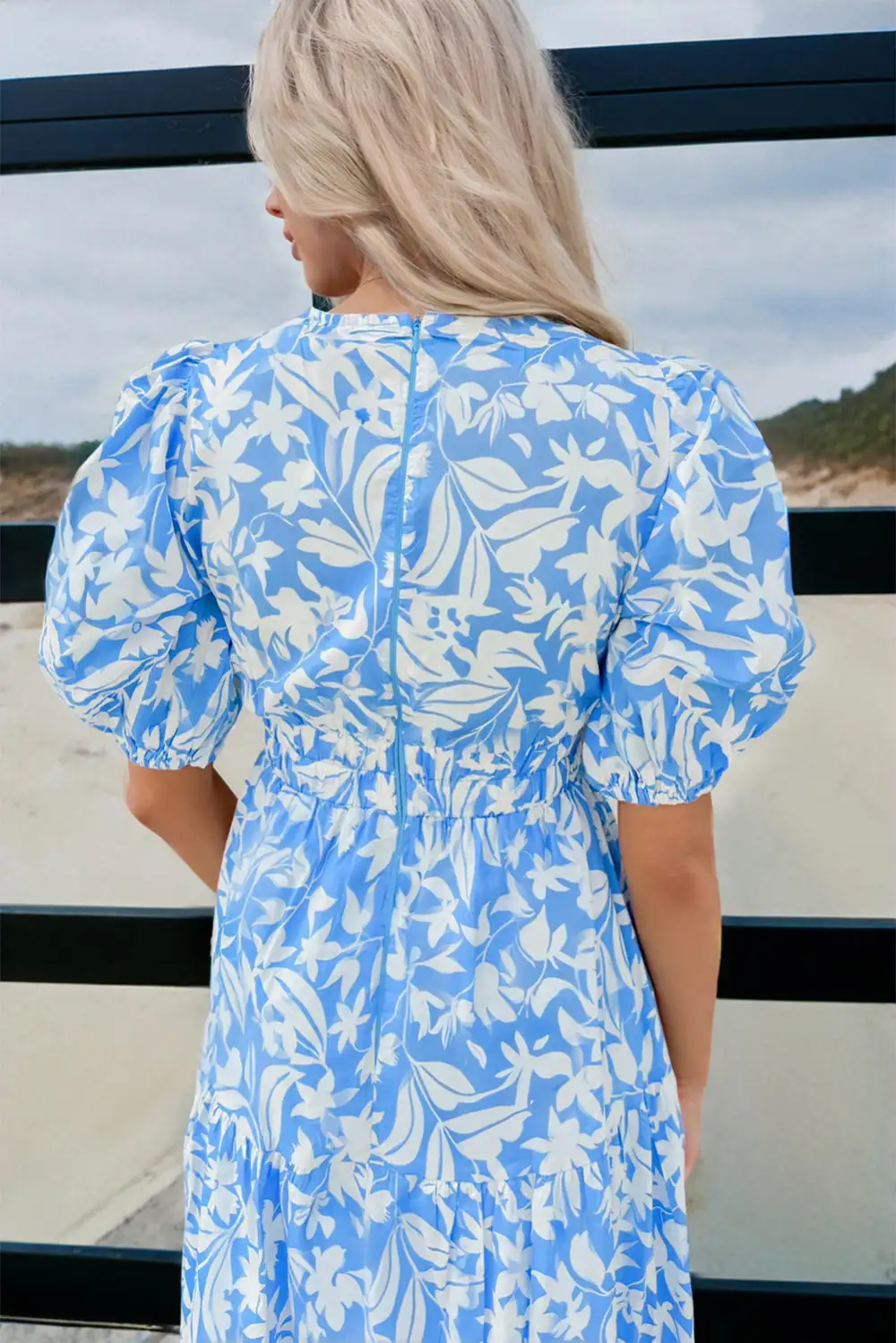 Floral V Neck Puff Short Sleeve Flowy