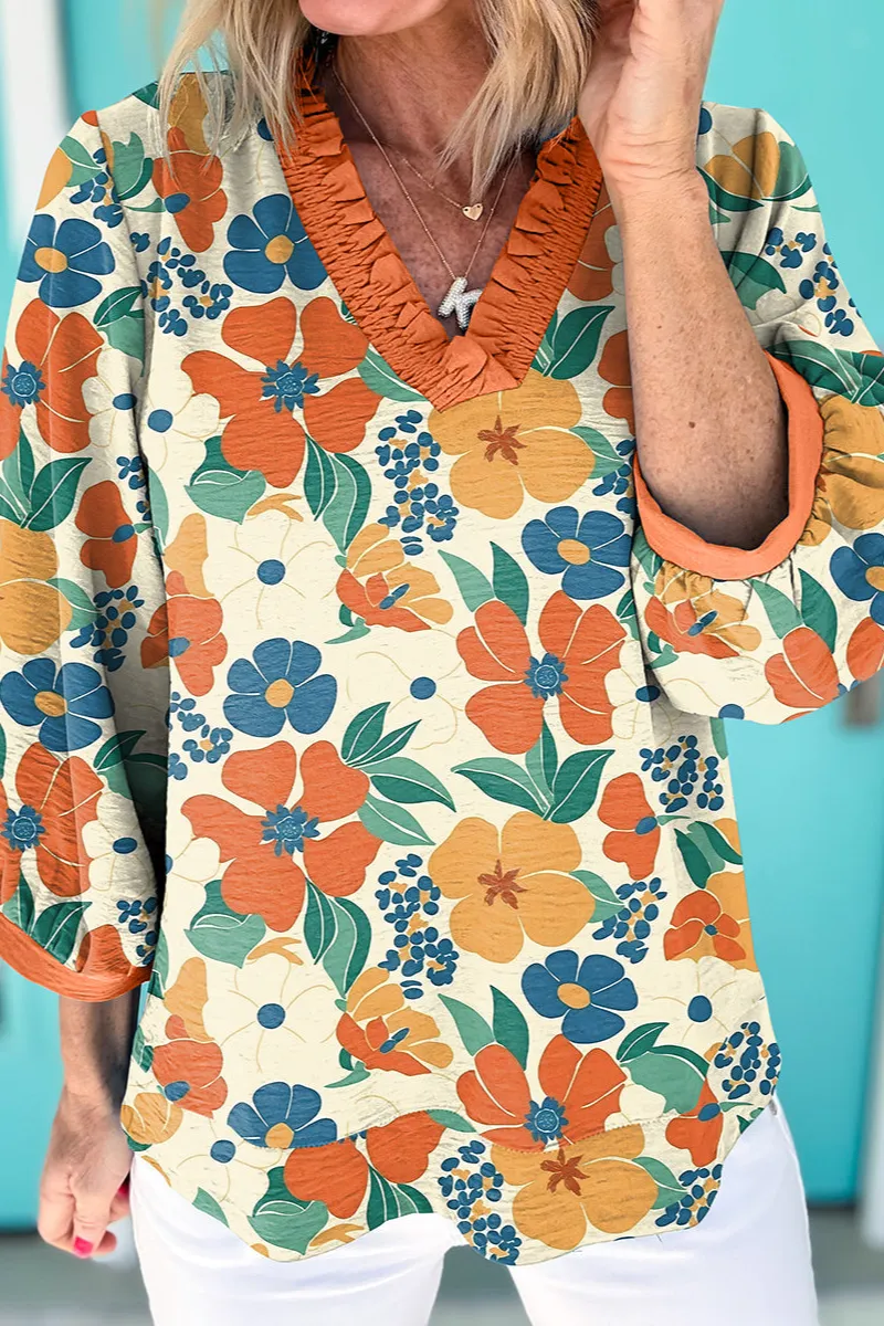 Everyday Floral V-Neck Blouse