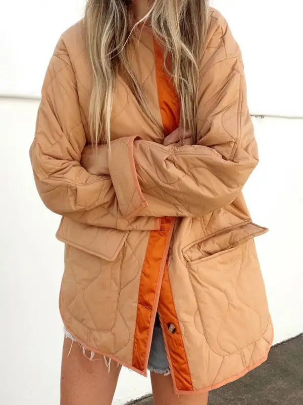 Hooded Collared Round-Neck Quilted Jacket