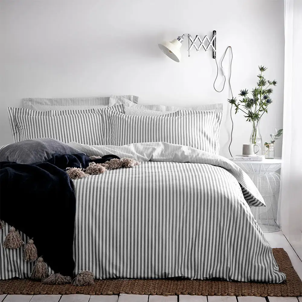 Contemporary Home Reversible Stripe Cotton Duvet Cover Set