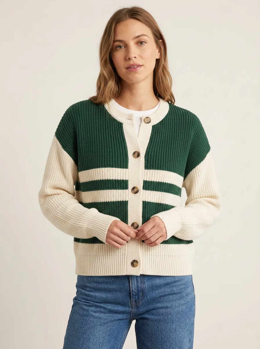 Heritage Style Rugby Striped Button Front Knit Cardigan