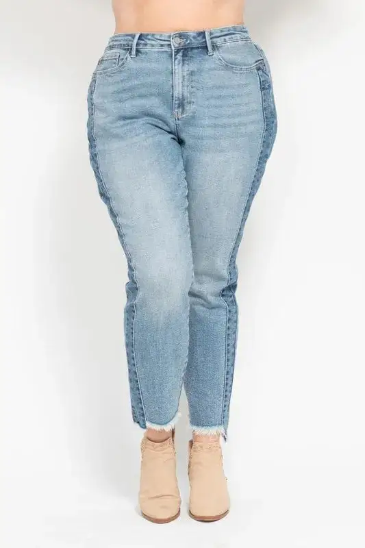 Full Size Vintage Wash Side Panel Detail With Fray Hem Slim Plus Size