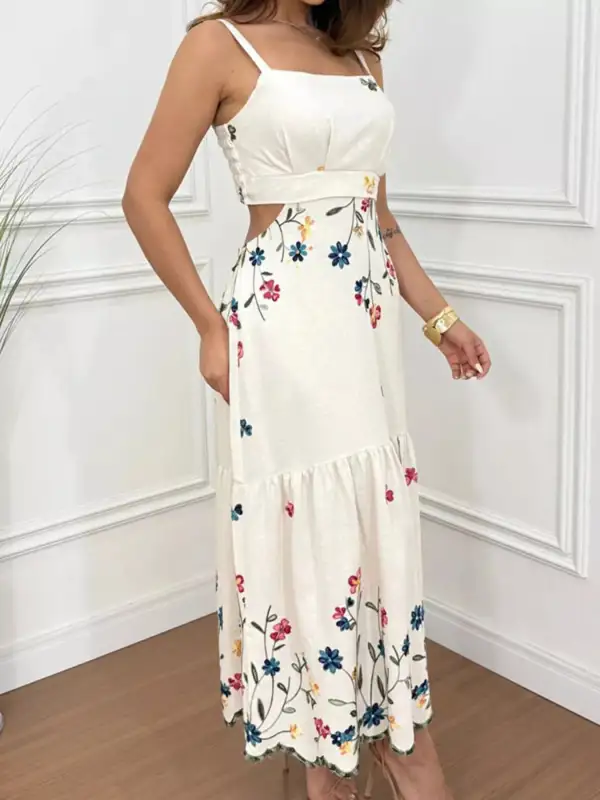 Cutout Back Slit Hem Midi Dress