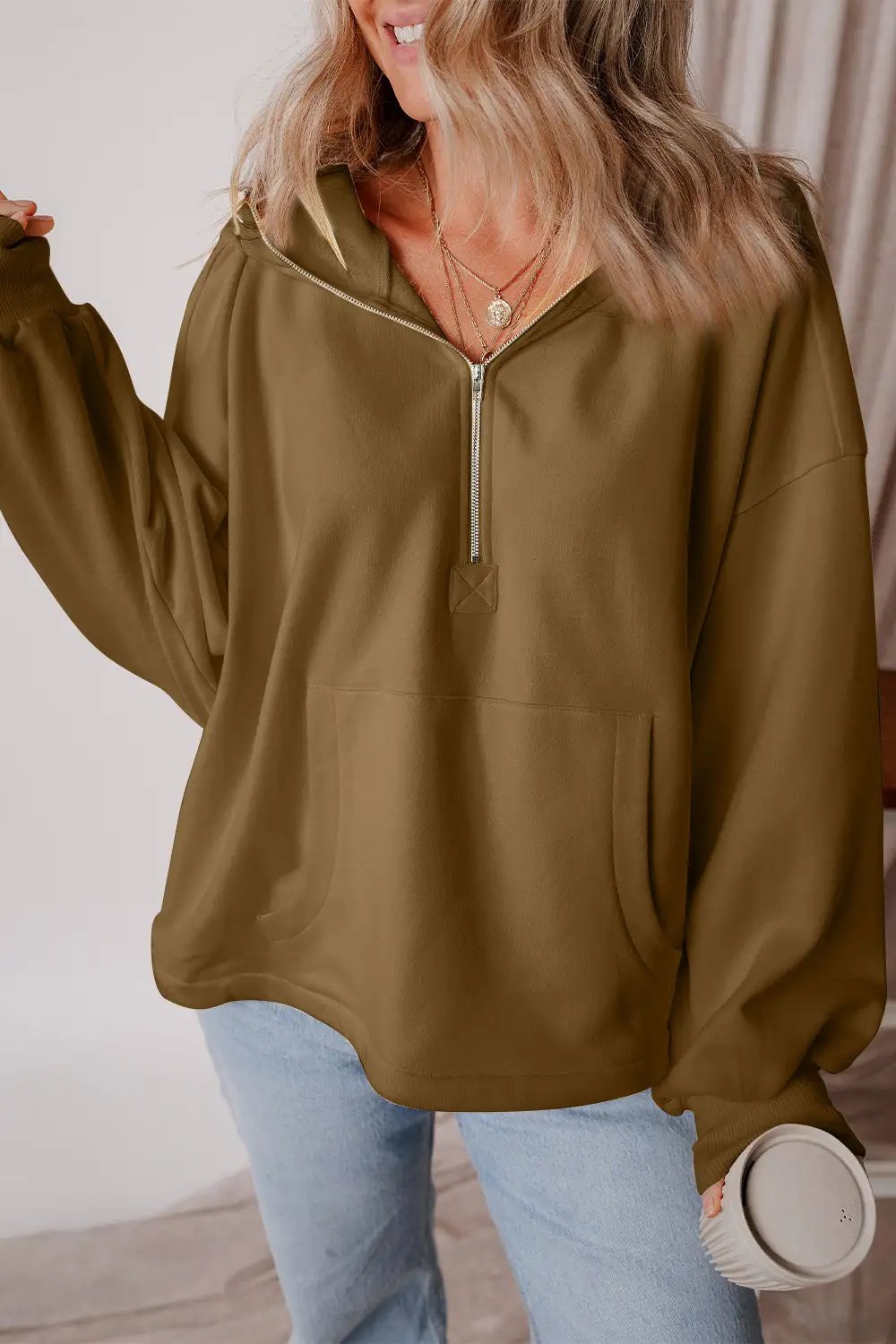 Half-Zip Pocketed Hoodie