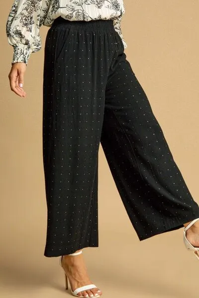 Relaxed Full Size High Waist Embellished Linen Pants