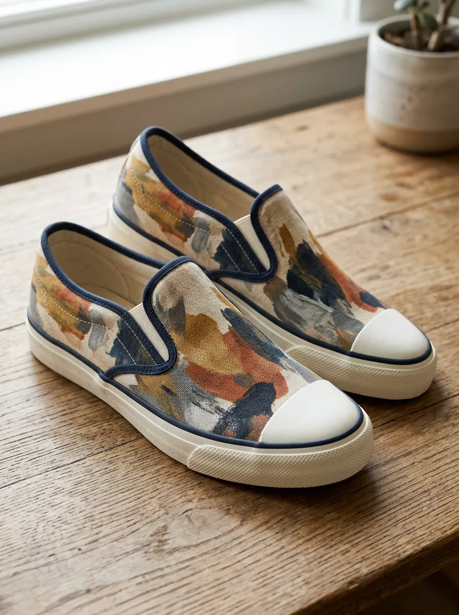Men's Street Abstract Brushstroke Pattern Patterned Slip-on Canvas Shoes