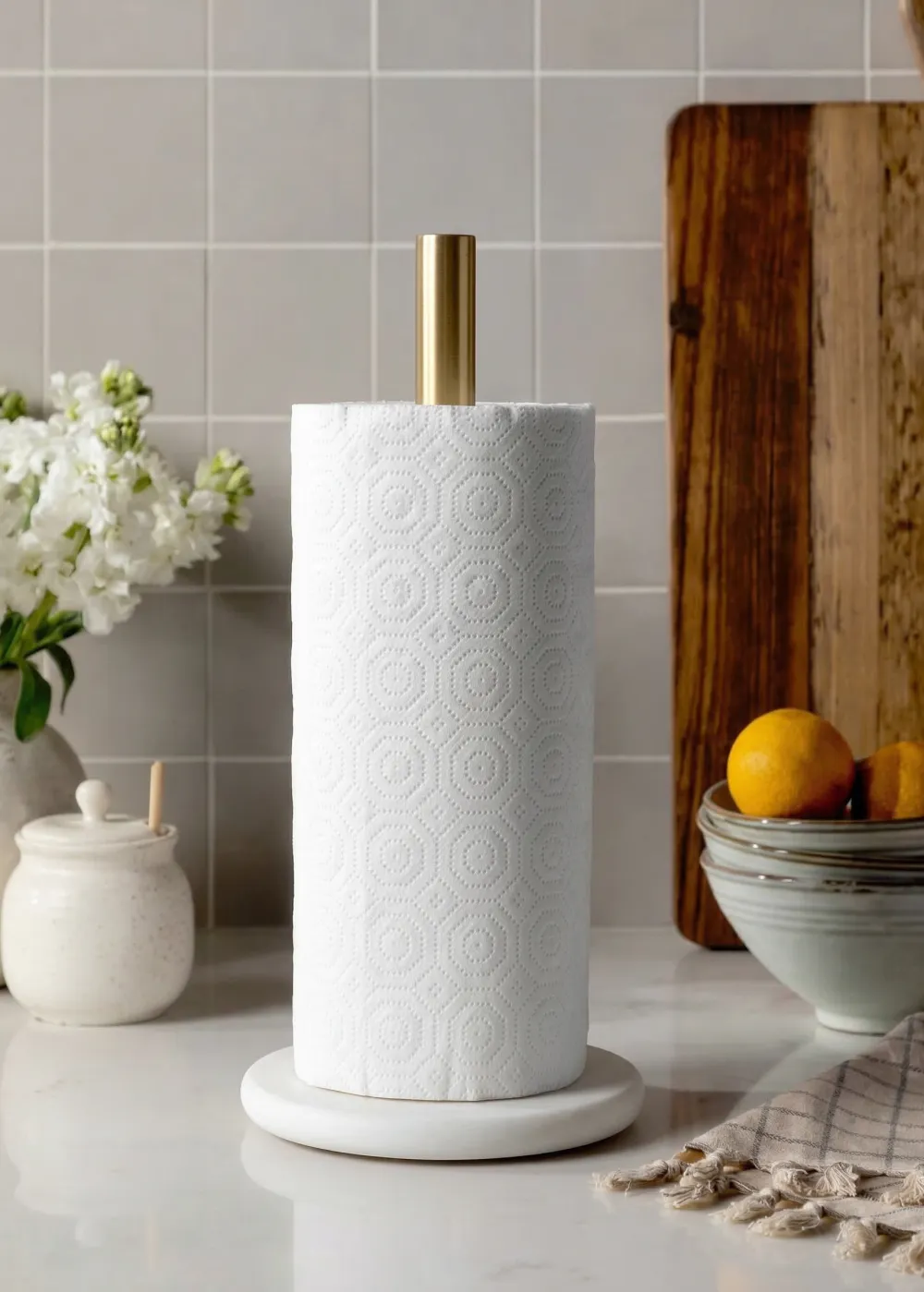 Kitchen Marble Towel Roll Holder White Gold