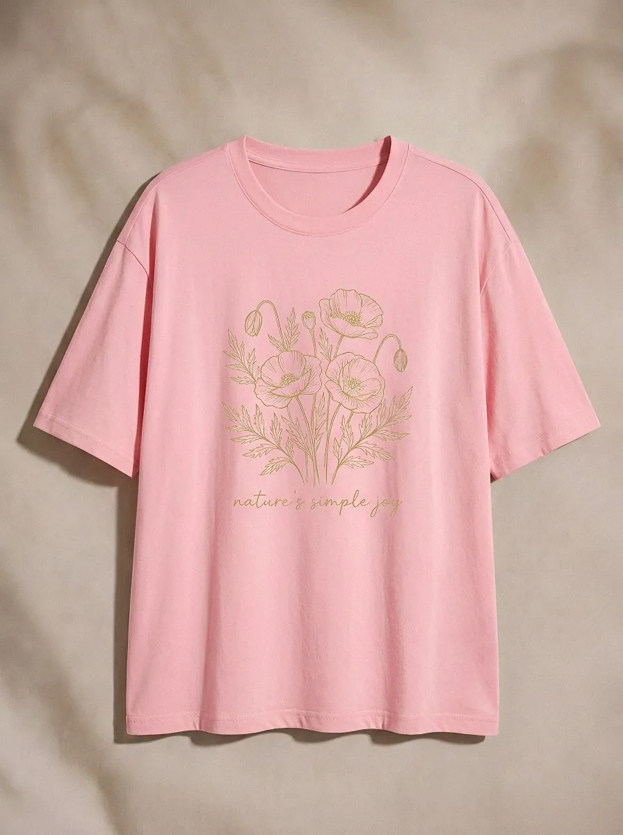 Women's Nature Lover Poppy Flower Nature's Simple Joy Printed T-shirt
