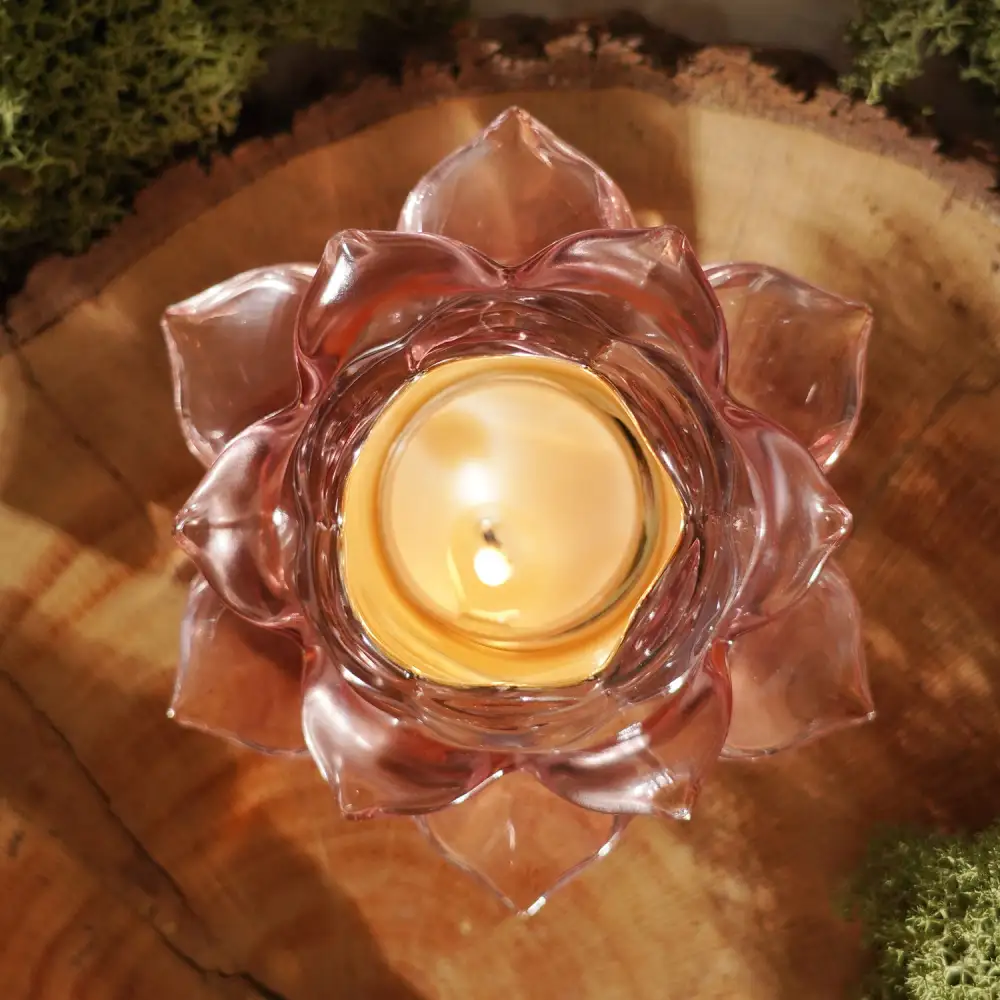 Light Pink Lotus Glass Tealight Holder