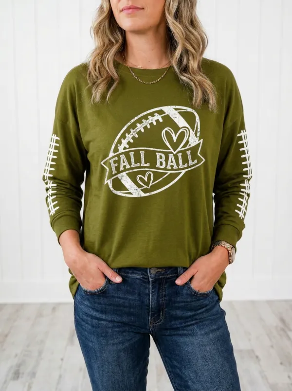 Women's Weekend Gridiron Heart Ball Crewneck Long Sleeve T-Shirt