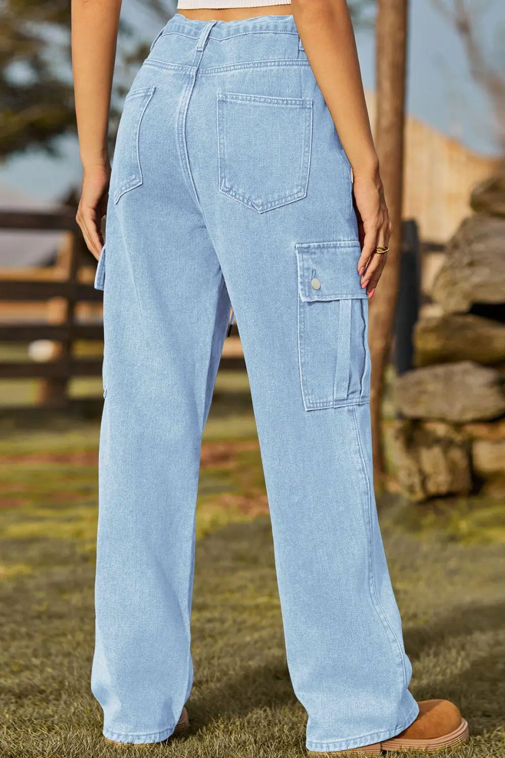 Loose Fit Drawstring Pocket Denim Jeans