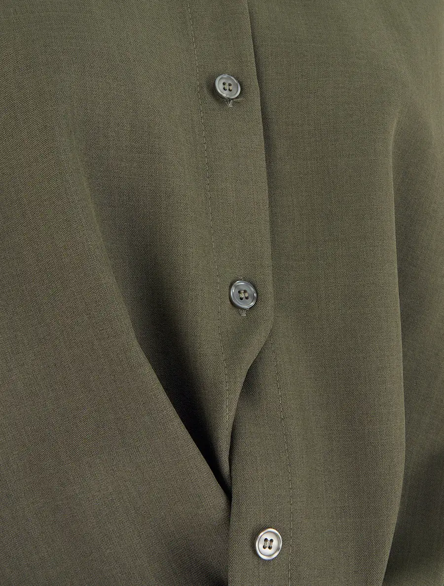 Classic Refined Long Sleeve Straight Fit Stand Collar Button Shirt