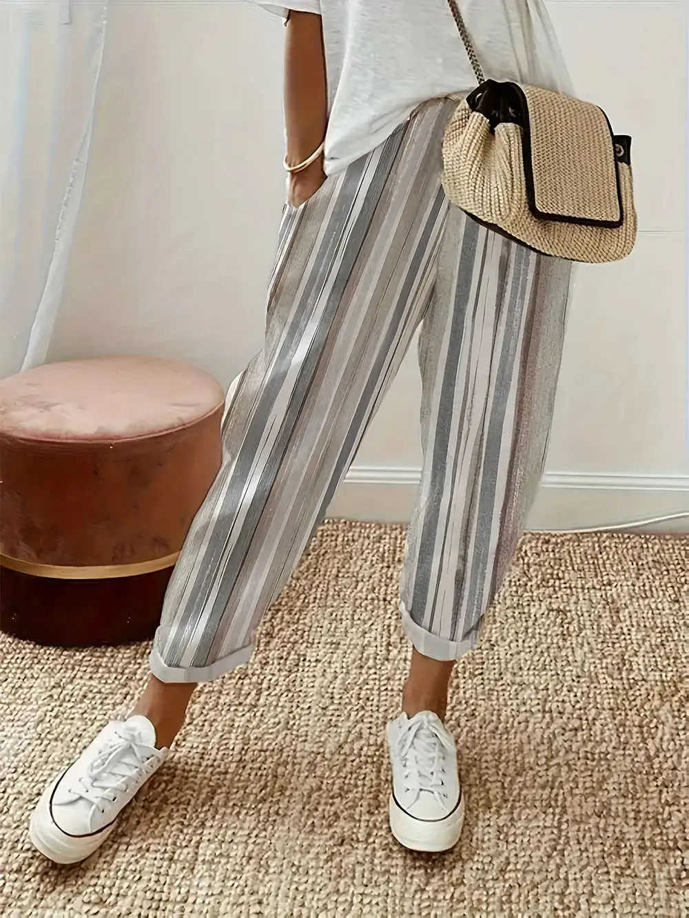 Pocket Detail Striped Pants