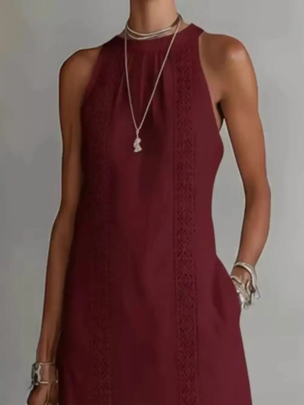 Sleeveless Lace Trim Midi Dress