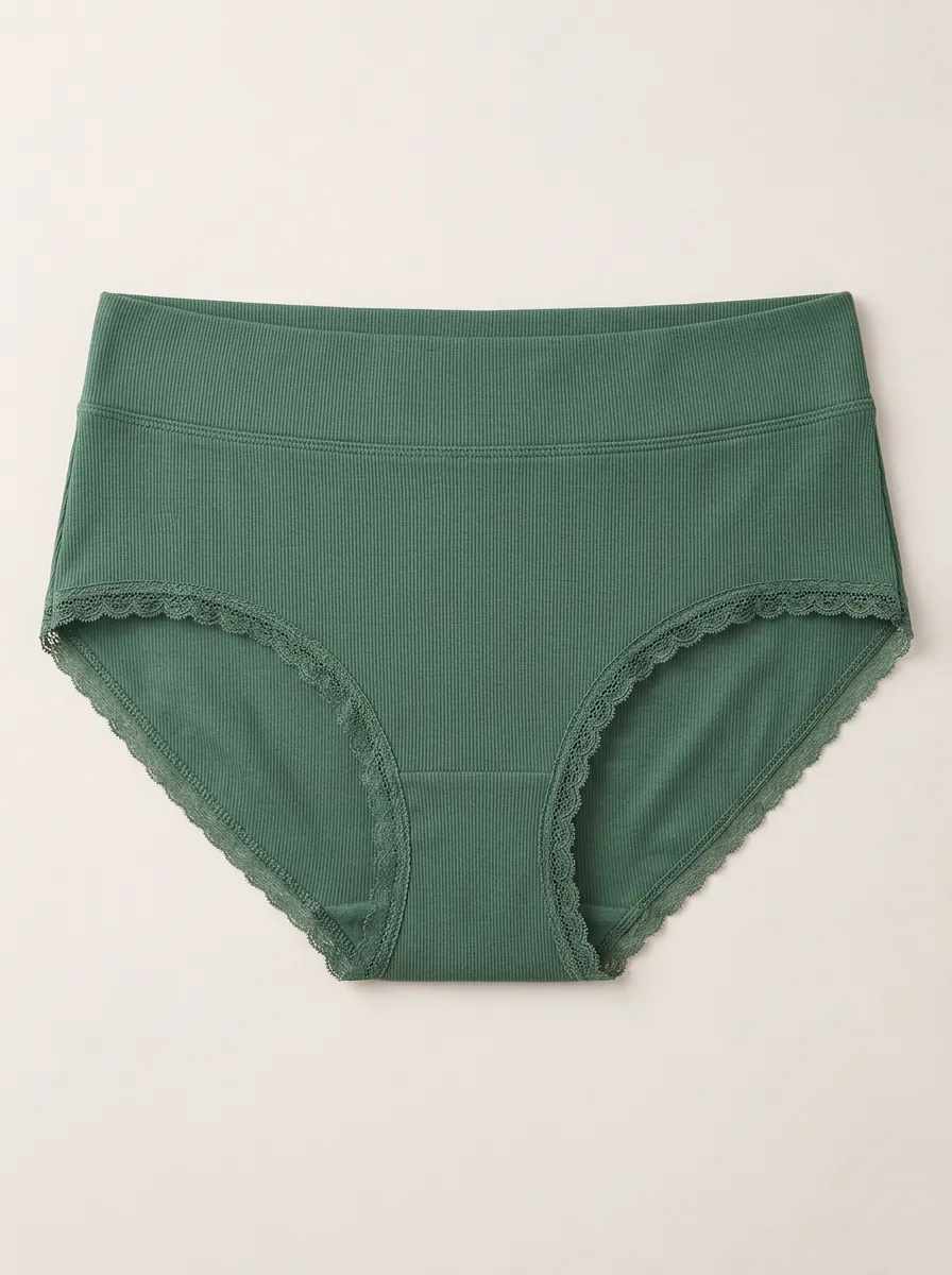 Women's Everyday Ribbed Lace Trim Printed Panties
