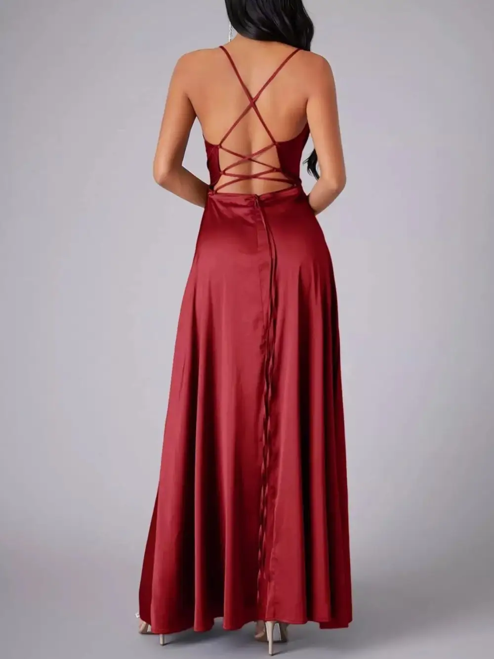 Lace Up Back Split Maxi Dress