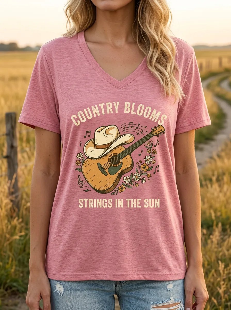 Guitar Cowboy-Hat Country Music Graphic T-Shirt