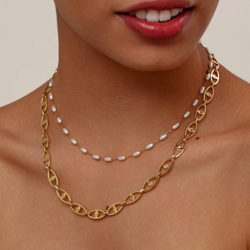 Pearl Geometric Layered Necklace