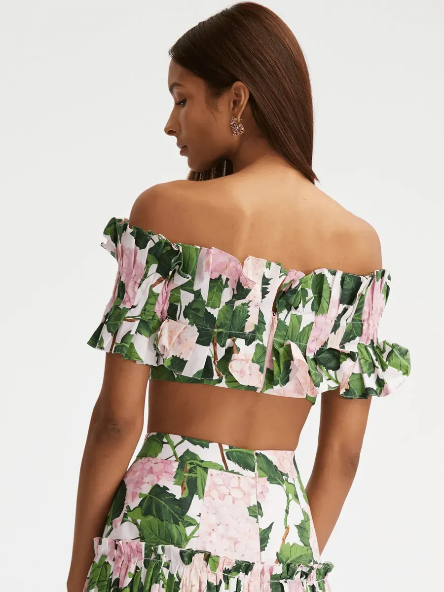 Jasmine Ruffled Strapless Hydrangea Swimsuit Set