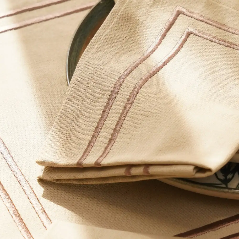 Beige Embroidered Cotton Napkins