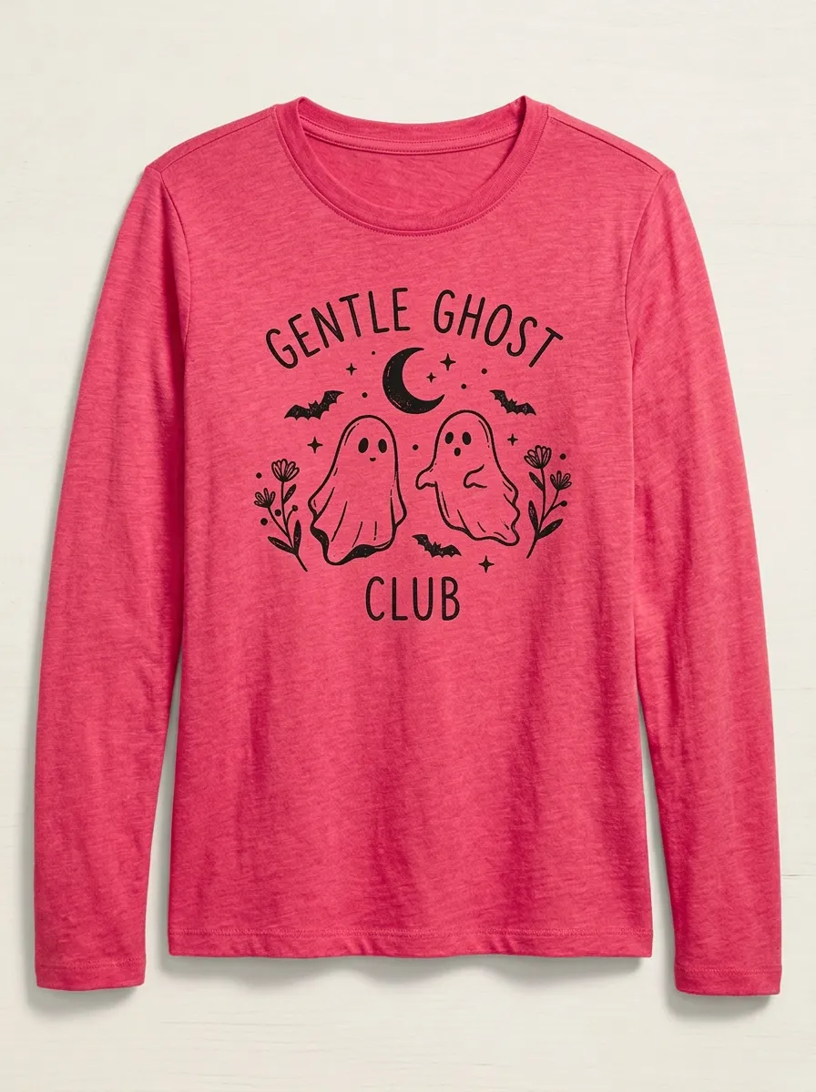 Floral Ghost-Club Halloween Cotton Linen Long Sleeve Top