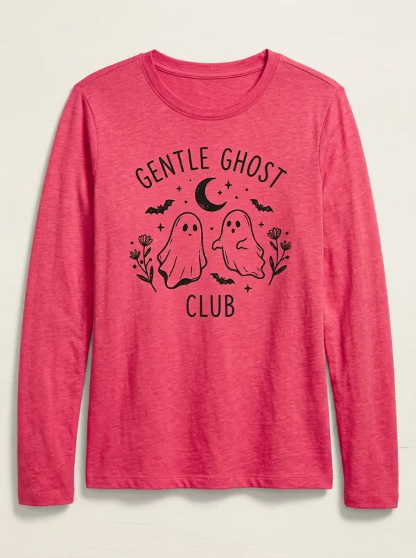 Floral Ghost-Club Halloween Cotton Linen Long Sleeve Top