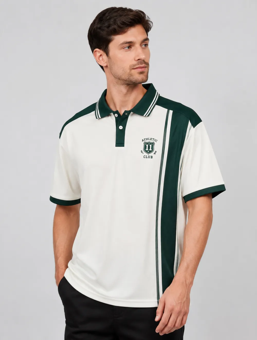 Men's Athletic Club 11 Logo Striped Printed Polo Shirt