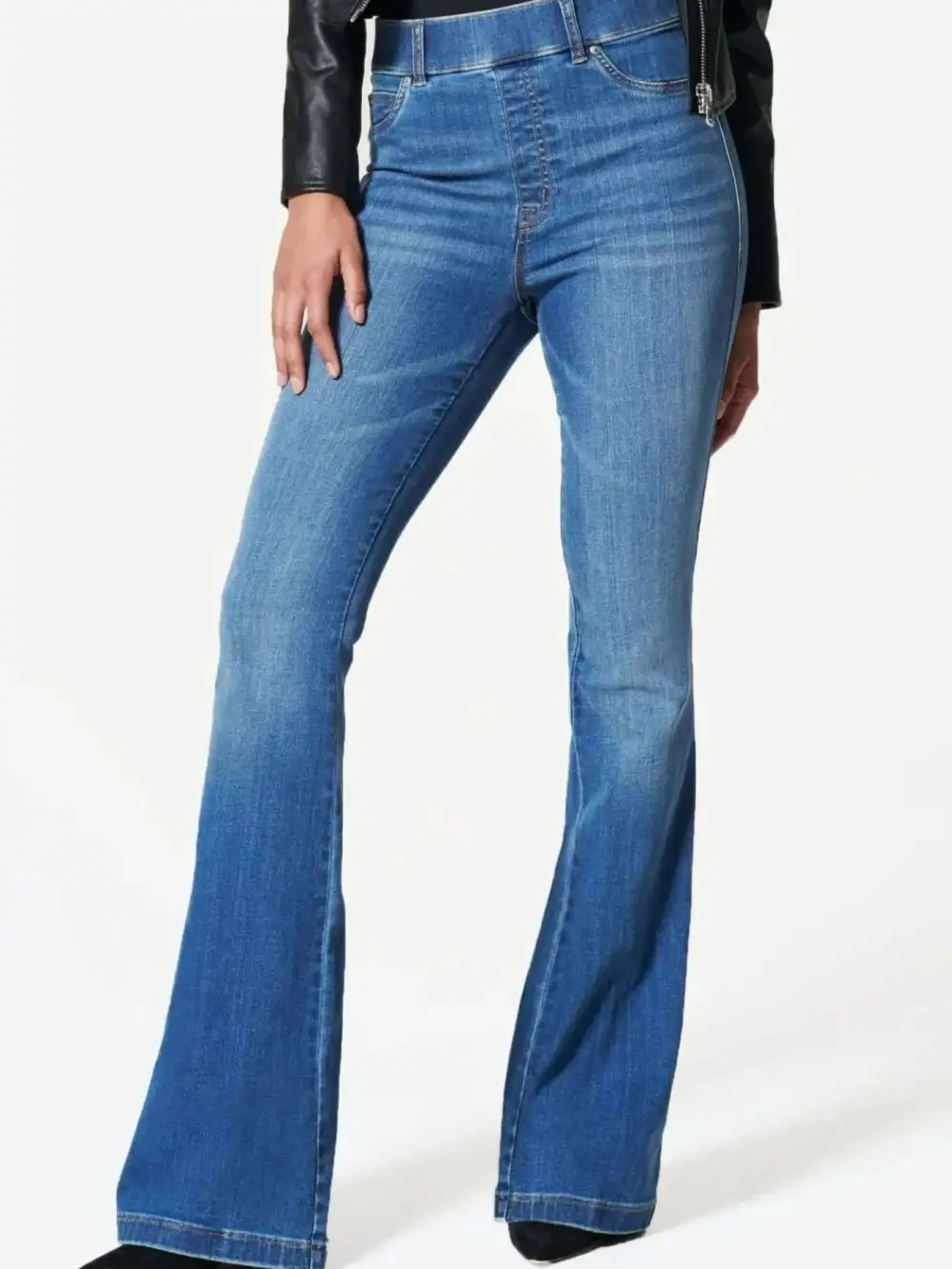 Structured High Waist Flare Leg Denim Jeans