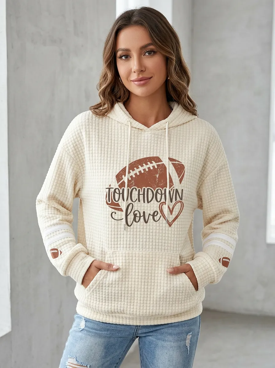 Women's Classic Retro Inspired Gridiron Heart Ball Love Graphic Hoodie