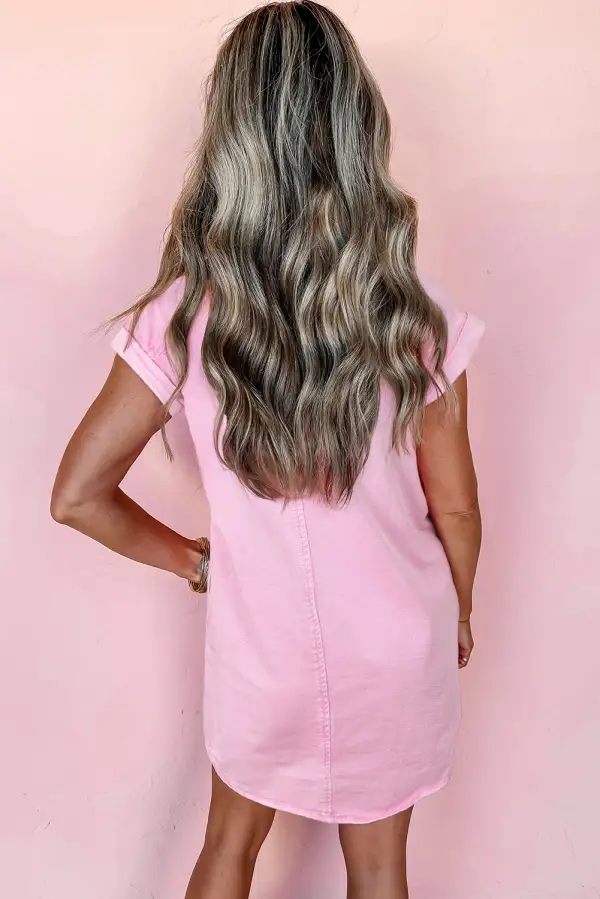 Neat Denim Look Pocket Detail Short Sleeve Mini Dress