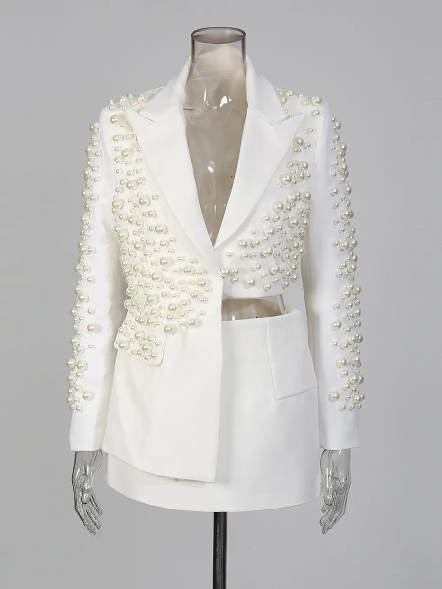 Paloma Beaded Irregular Suit Skirt Set
