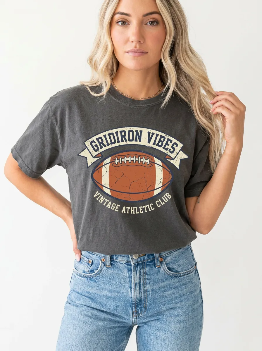Women's Football Lover Gridiron Vibes Vintage Athletic Printed T-Shirt