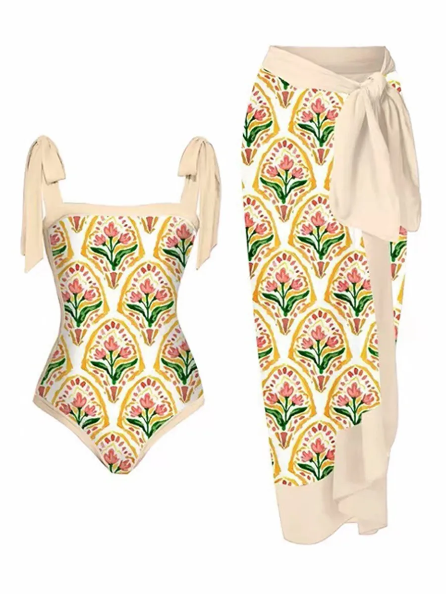 Natalie Chiffon Printed Swimsuit Set
