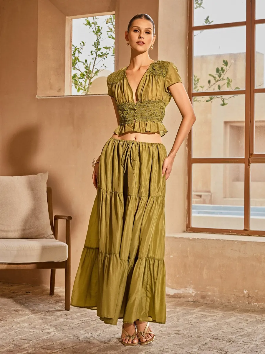 Antonella Plunge Neck Skirt Set