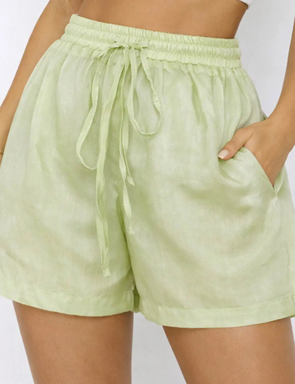 Solid Color Elastic Waist Drawstring Wide Leg Shorts