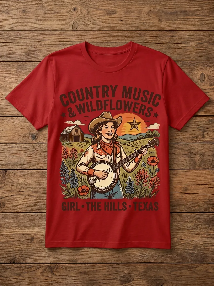 Honky-Tonk-Inspired Country Music Crewneck T-Shirt